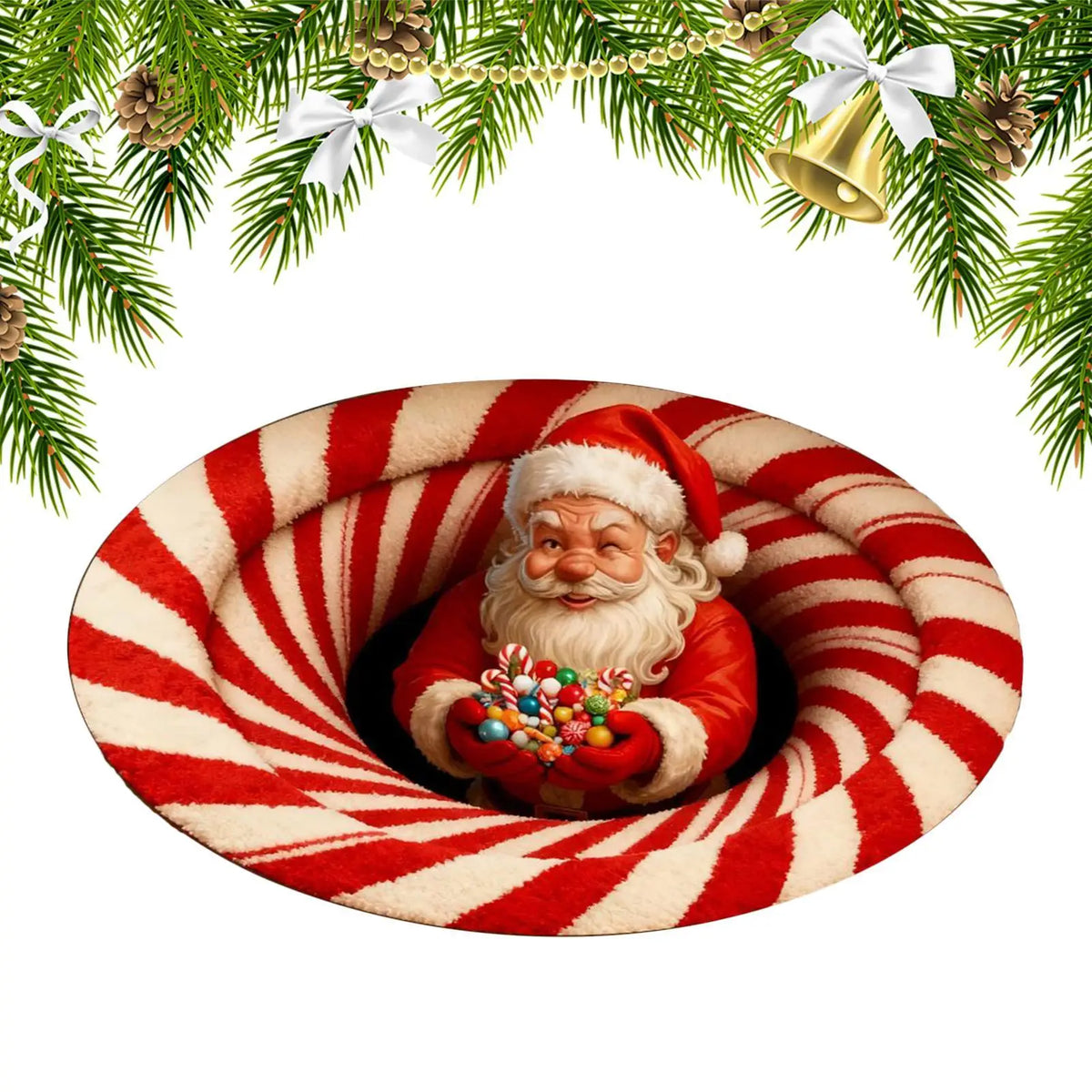 Christmas Rugs Indoor Optical Illusion Santa Claus Anti-Slip Area Rug Christmas Decorations For Living Room Entryway Office Dorm