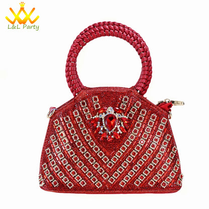 Orange Color New Arrivals Italian Design Nigerian Women Shoes and Bag Set Pointed Toe Slipper with Shinning Crystal for Party