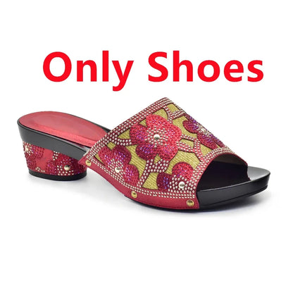New Arrival Green Color Nigerian Shoes and Matching Bags Set Italian Ladies Shoes and Bags To Match Set Decorated with Rhinstone
