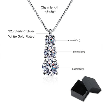 D VVS1 Moissanite Pendant Necklace for Woman 925 Sterling Silver Plated 18k White Gold Wedding Necklace with GRA Fine Jewelry