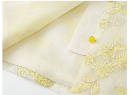 VIMLY Women's Vest 2026 Summer Casual Yellow Floral Embroidery Stand Collar New Chinese Style Sleeveless Jacket Ladies A5251