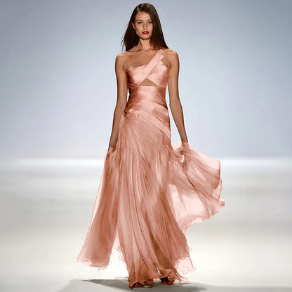 Gorgeous Strapless Sleeveless Elegant Women Prom Gown Floor Length A Line Tullle Backless Evening Dress