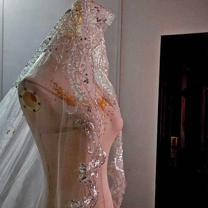 Luminous diamond sequins cathedral 3 meters wide veil bridal wedding accessories real with hair comb luxury veil custommade veil