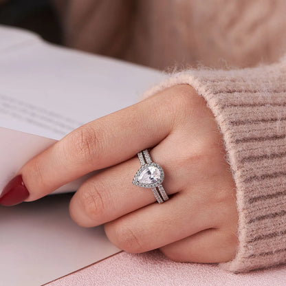 Newshe 2 Pieces Certified Full Moissanite Pear Wedding Ring Sets for Women Solid 925 Sterling Silver Bridal Luxury Jewelry