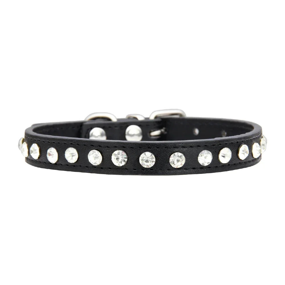 Personalized Rhinestones Dog Collar 16 Colors PU Leather for Small Dog Puppy Chihuahua Pink Pet Strap Necklace Pet Accessories