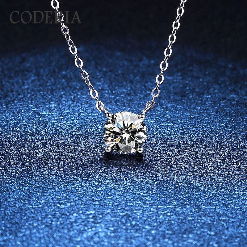 Classic 4 Prong Moissanite Pendant Necklace Perfect Cut 1 Carat Clarity VVS1 Silver 925 Delicate Women Diamond Necklace Jewelry
