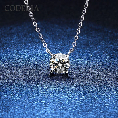 Classic 4 Prong Moissanite Pendant Necklace Perfect Cut 1 Carat Clarity VVS1 Silver 925 Delicate Women Diamond Necklace Jewelry