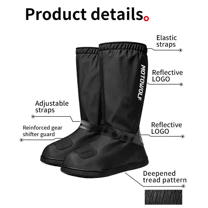 Waterproof Shoe Covers for Motorcycle Boots Reusable Foldable Rain Boot Shoe Cover with Zipper Non-Slip Reflector Rain Gear