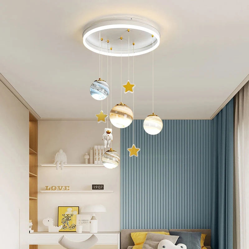 Children's Room Lamp Nordic Modern Pendant Lights Kids LED Ceiling Chandelier Living Room Bedroom Astronaut Hanging Home Decor