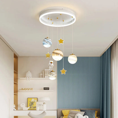 Children's Room Lamp Nordic Modern Pendant Lights Kids LED Ceiling Chandelier Living Room Bedroom Astronaut Hanging Home Decor