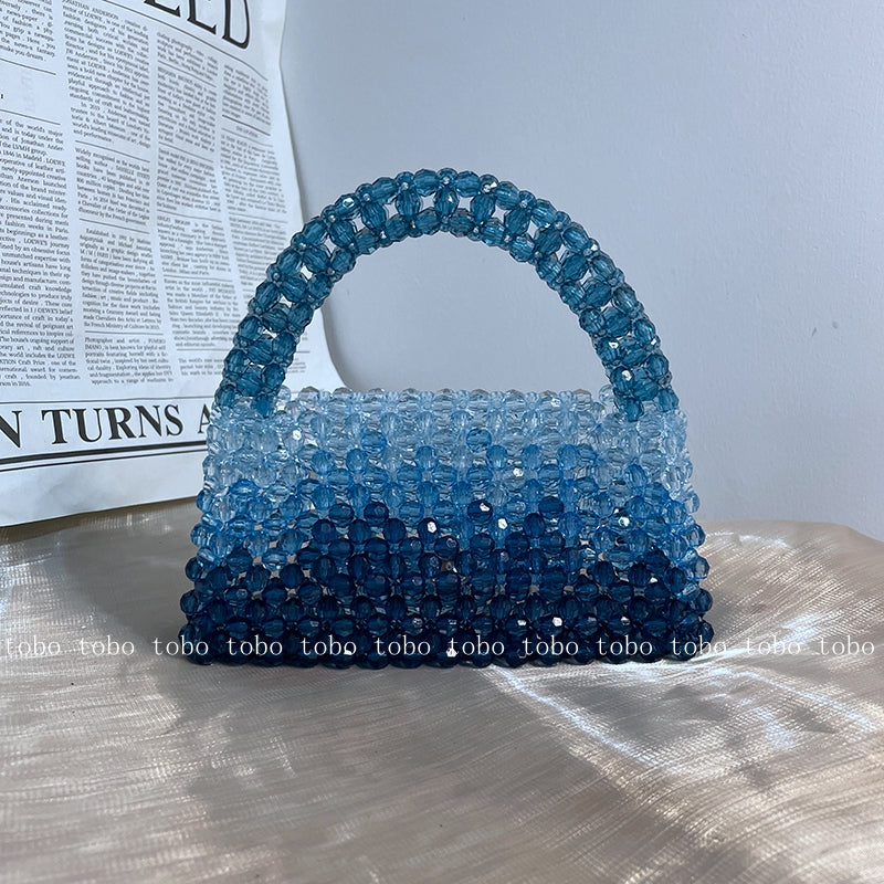 Gradient Blue Beaded Own Design Tote Bags for Women Customized Color Fashion Handbags for 2022 Chain Handle Clutch Evening Bag