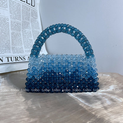 Gradient Blue Beaded Own Design Tote Bags for Women Customized Color Fashion Handbags for 2022 Chain Handle Clutch Evening Bag