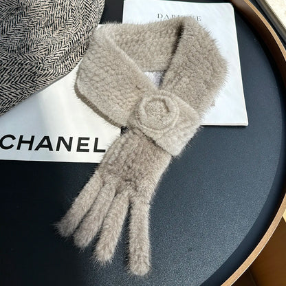 Real Mink Fur Warm Scarf For Women Cross Double-sided Style Knitted Design New Fashion Elegant Mink Fur Accessories Scarves