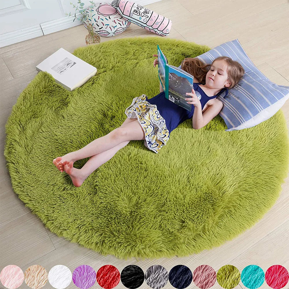 60/80/100/120/140/160 Round Rug Rainbow Fluffy Soft Area Rugs for Kids Girls Room Plush Shag Carpet Cute Circle Bedroom Decor