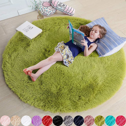 60/80/100/120/140/160 Round Rug Rainbow Fluffy Soft Area Rugs for Kids Girls Room Plush Shag Carpet Cute Circle Bedroom Decor