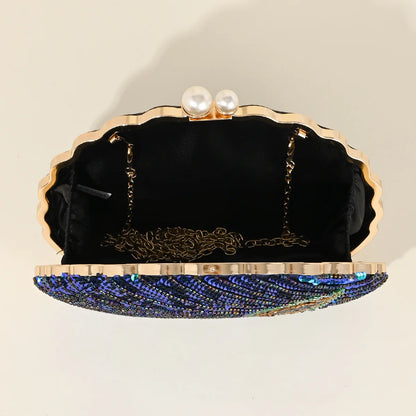 Shell Shape Women's Clutch Bag Sequin Purses and Handbags Luxury Designer Retro Embroidery Evening Bag Female Party Handbag