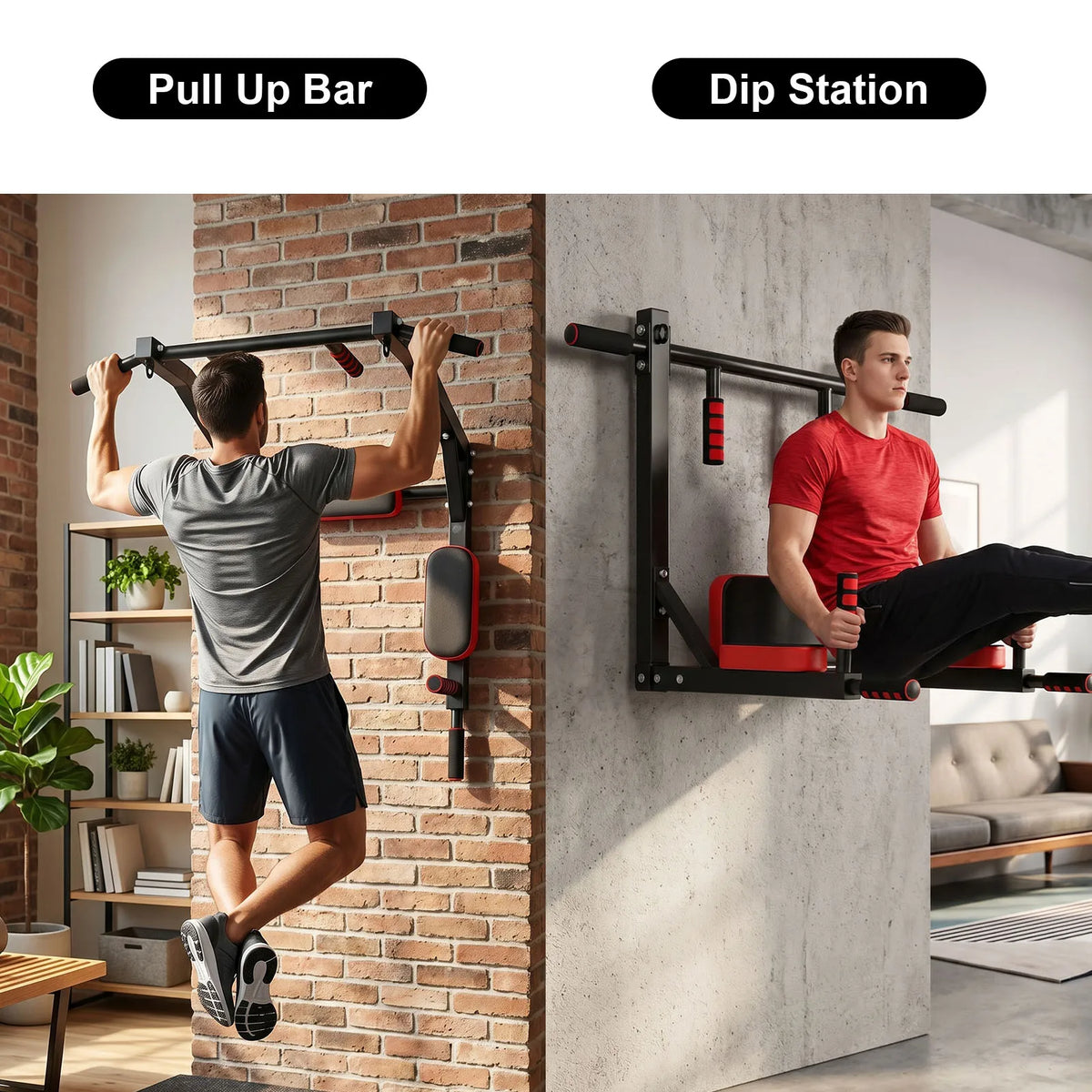 Wall Mounted Pull Up Bar Wall-Mounted Pull-Up Bar Dip Station Multifunctional for Home Gym Indoor Workout Supports to 551LBS