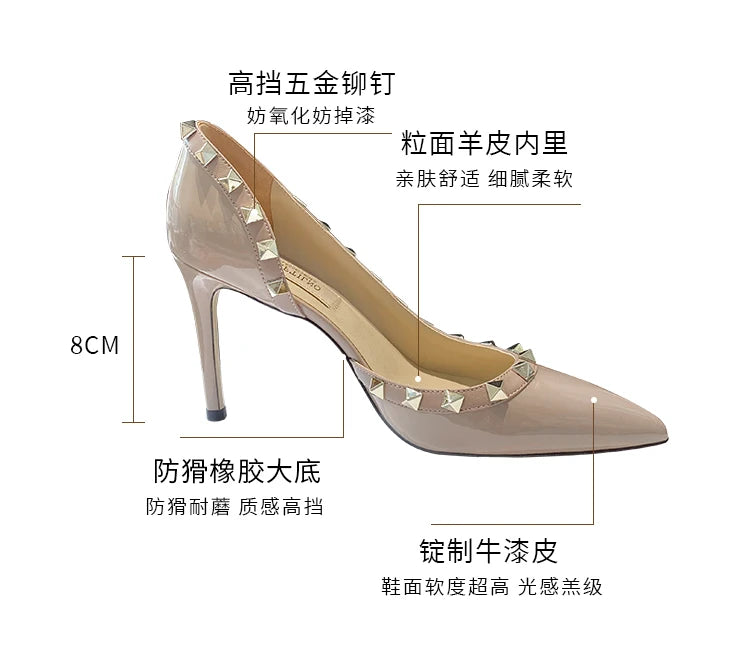 Luxury Brand Women's Shoes Woman Sandals Summer Rivets High Heels Side Empty Female Leather Fashion Prom Ladies Shoes Women 2026