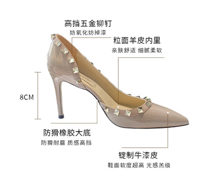 Luxury Brand Women's Shoes Woman Sandals Summer Rivets High Heels Side Empty Female Leather Fashion Prom Ladies Shoes Women 2026