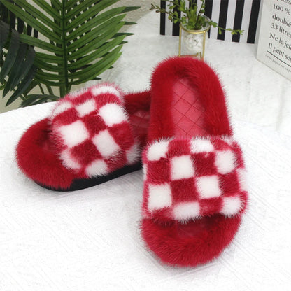 2026 Women Real Mink Fur Slippers Indoor Outdoor Luxury Shoes For Women Comfort Platform Fluffy Slipper Slides For Woman Summer