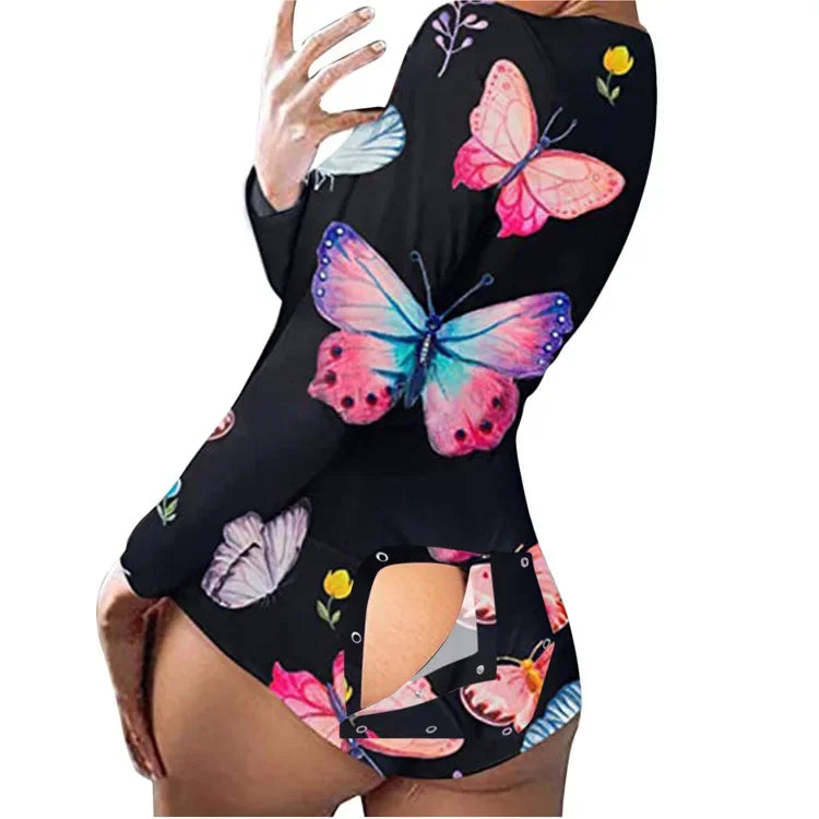 New Women Pajamas Sexy V-neck Jumpsuit Plaid Casual Long Sleeve Pyjama Button-down Front Functional Buttoned Flap Sleepwear