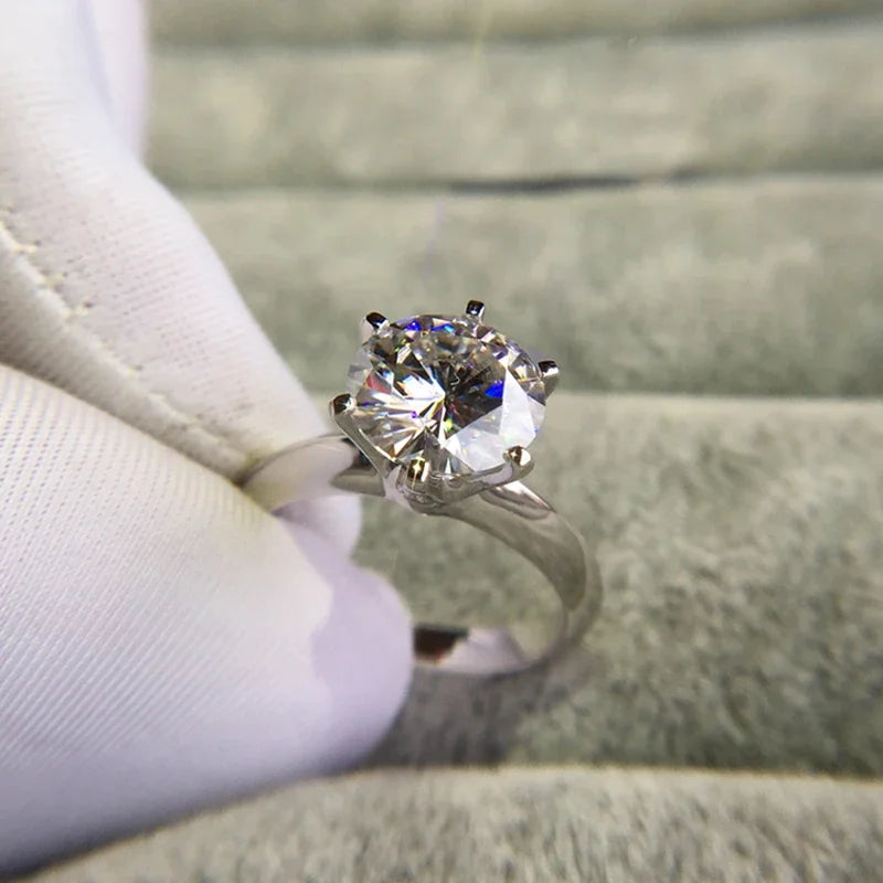 Classic 6 Prongs 5 Carat Round Moissanite Rings 925 Sterling Silver High Clarity D Color Diamond Woman 14K Gold Plated Jewelry
