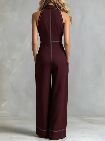2026 New Women Stand Collar Sleeveless Jumpsuit Loose Casual Office Daily Wear Rompers