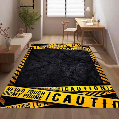 Warning Theme Print Area Rug, Non-Slip Rectangular Floor Protector Mat for Home Office Living Room, Durable Chair Carpet