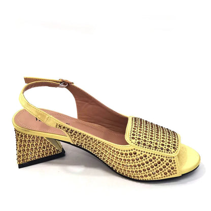High Heels Shoes for Women Embroidery Rhinestone Italian Design Blue Color Pointed Toe Shoes and Bags Set Fashion