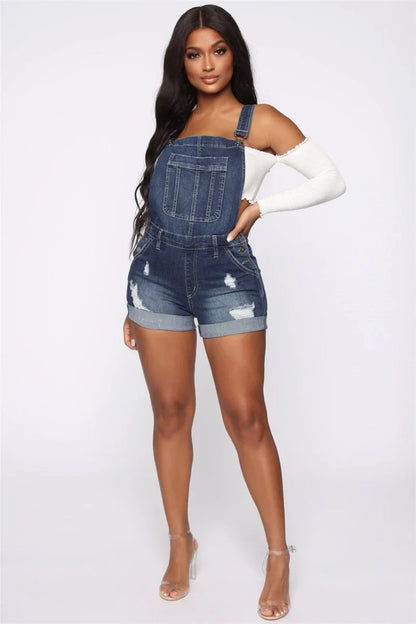 Streetwear Denim Ripped Suspender Rompers Playsuits Summer Clothing Women 2025 Jean Shorts Jumpsuits One Pieces Overalls Outfits