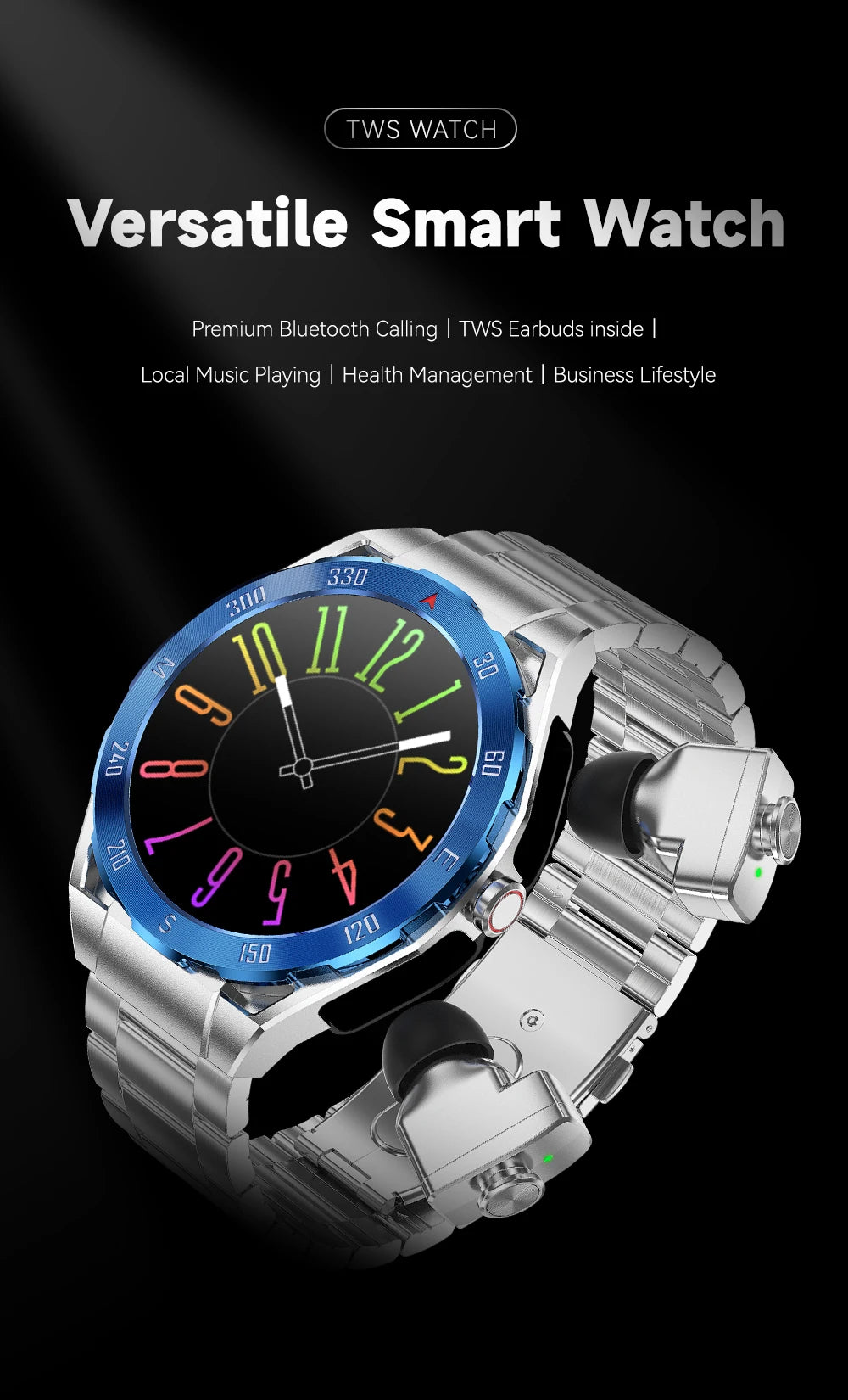 2026 New TWS 2-in-1 Smart Watch Earphones 1.43 "AMOLED Screen with Heart Rate Sleep Monitoring Music Player NFC IP67 Smartwatch