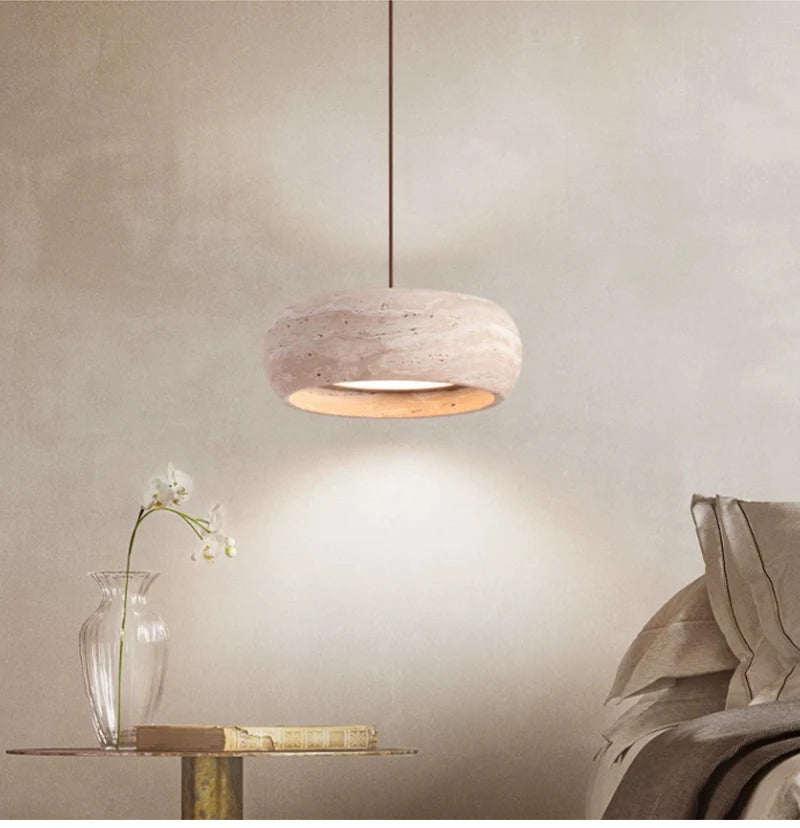 7.8in Modern Pendant Light Adjustable Pendant Lights With Yellow Travertine Lampshade LED 18W 3 Color Dining Room Bedroom