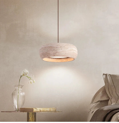 7.8in Modern Pendant Light Adjustable Pendant Lights With Yellow Travertine Lampshade LED 18W 3 Color Dining Room Bedroom