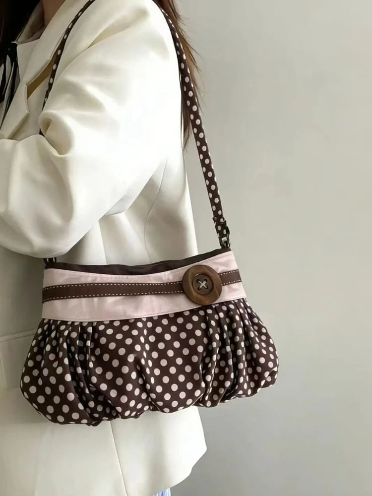 Fashion Messenger Bags for Women 2026 New Arrive Vintage Polka Dot Handbag Korean Large-capacity Tote Bags Casual Shoulder Bags