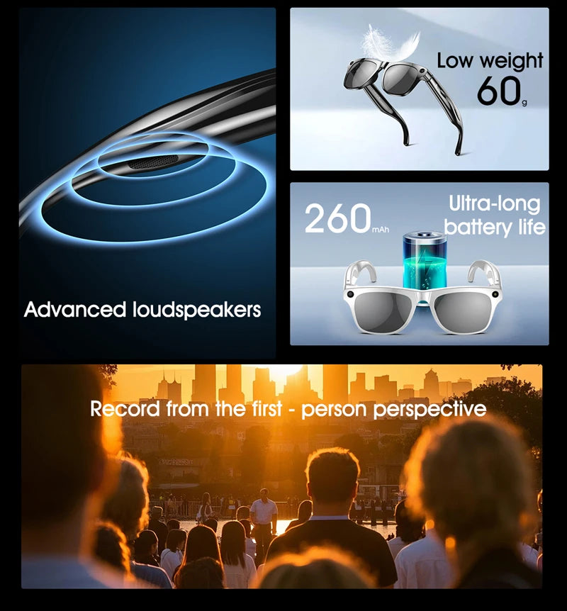 2026 4K HD Color Changing AI Smart Glasses Chat GPT 100MP Camera Bluetooth Call Voice Assistant Control Smart Glasses 2026 New