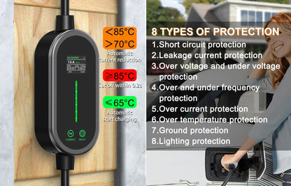 JNTAFEV EV Charger Portable 3.6kW TS-NACS Charger Plug 2.8" LCD Screen with Set Delay Schedule Charging Station for Tesla Cars