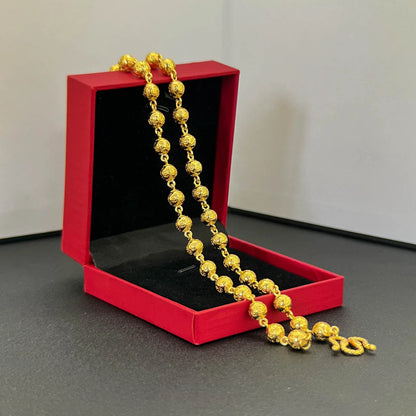 9999 24K real gold solid auspicious cloud Buddha bead necklace men's round bead chain accessories fashionable versatile necklace
