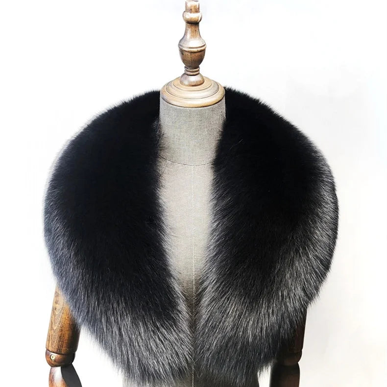 Fox Fur Collar 100% Real Fox Fur Scarf Winter Women Natural Fur Gray Collar Large Size Neck Warmer Fur Scarf Shawls
