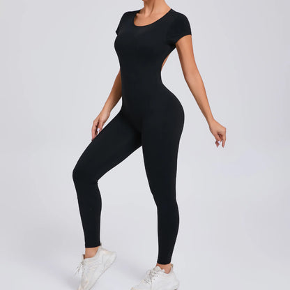 Sports Jumpsuit Woman Gym Sexy Long Jumpsuits One Pieces Fitness Overalls Yoga Sportswear Black Body Women Clothes Short Sleeve