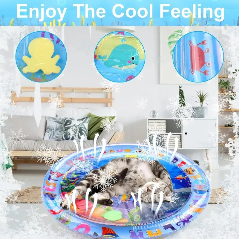 Large Pet Water Sensory Mat Inflatable Sea Animal Design Playmat for Dogs Cats Thickened Splash Proof Activity Toy with Fishes