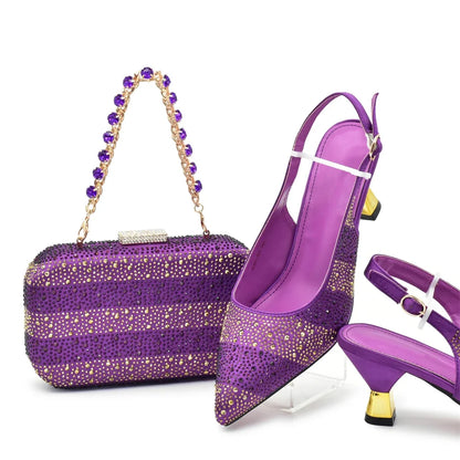 Luxury Italian Shoes and Bag Set for Women Elegant Shoes Woman Heel Nigeria Party Shoes and Bags for Women Rhinestone Pumps