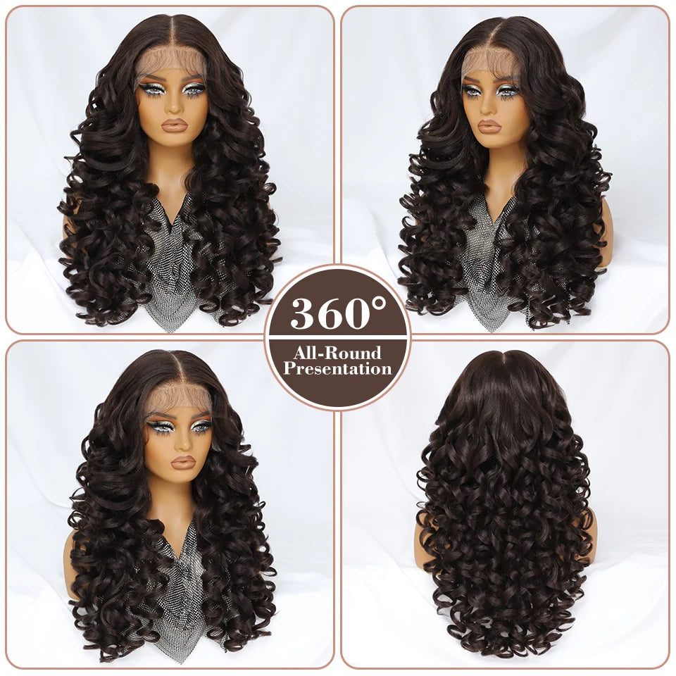 Latisha 13X6 HD 13X5X1 Synthetic Lace Front Wigs Curly Pre Plucked Lace Frontal Wig with Bangs for Women Highlight with Babyhair