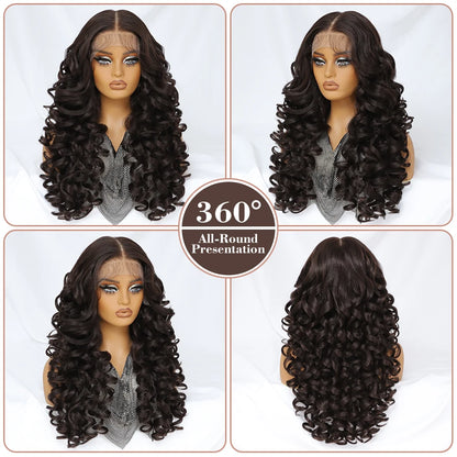 Latisha 13X6 HD 13X5X1 Synthetic Lace Front Wigs Curly Pre Plucked Lace Frontal Wig with Bangs for Women Highlight with Babyhair