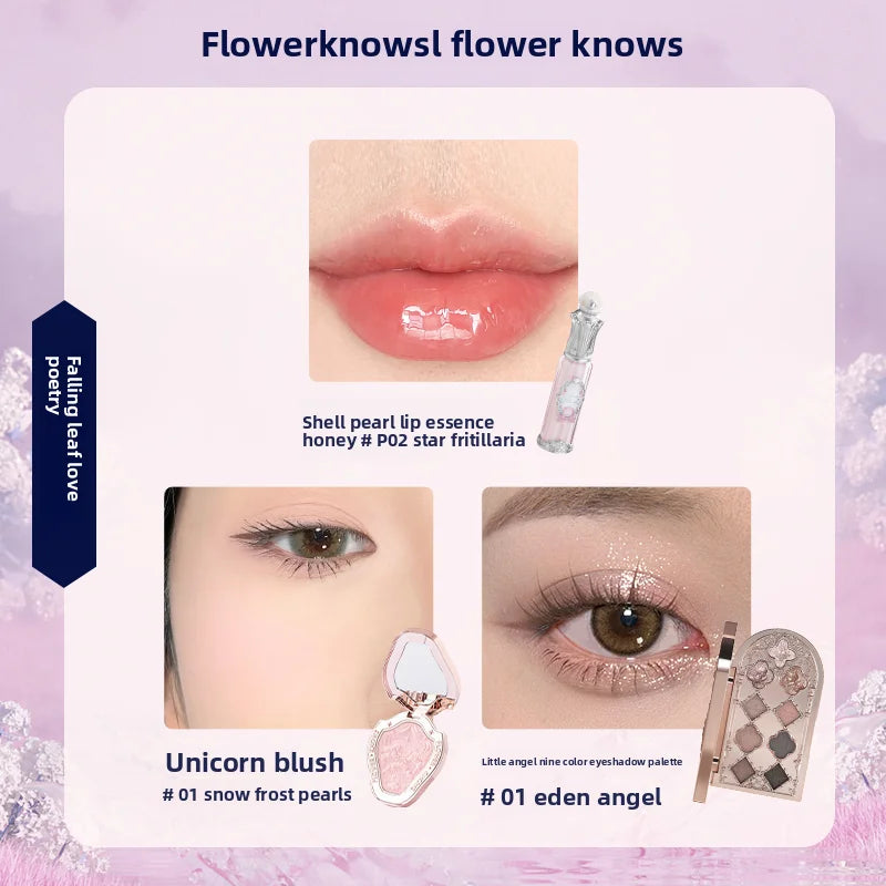 Flowerknows Gift Box Makeup Set Little Angel Full Box Lip Glaze Blusher Shell Jewelry Flower Know Birthday Gift Kit