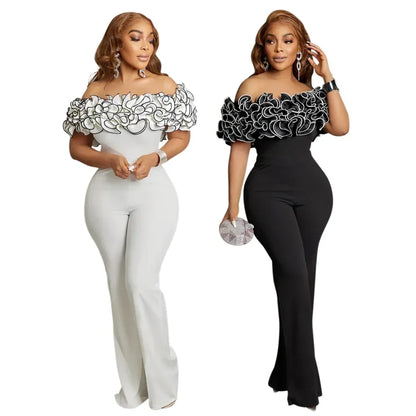 Sexy Slash Neck Slim Fit Jumpsuit for Woman Jumpsuits Rose One Piece Women Club Overalls Celebrities Outfits Party Sexy Rompers