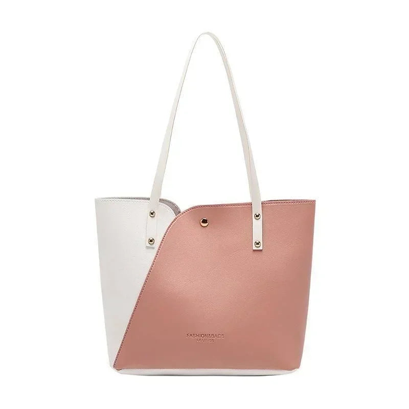 Large Capacity Patchwork Bag Hot Stamped Contrast Color Shoulder Bags Women Pu Leather Ladies Purses and Shopping Bag Casual