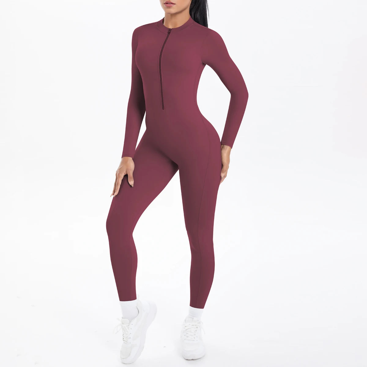 Solid Color Bodysuits for Woman's Backless Long Sleeved Zipper Yoga Jumpsuits High Dtrength Workout Sports Fitness Clothing Set