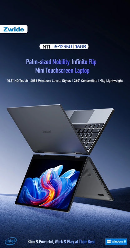 Zwide N11 Mini Laptop 10.5-inch Core i5-1235U Slim Business Office Portable Pocket Tablet PC