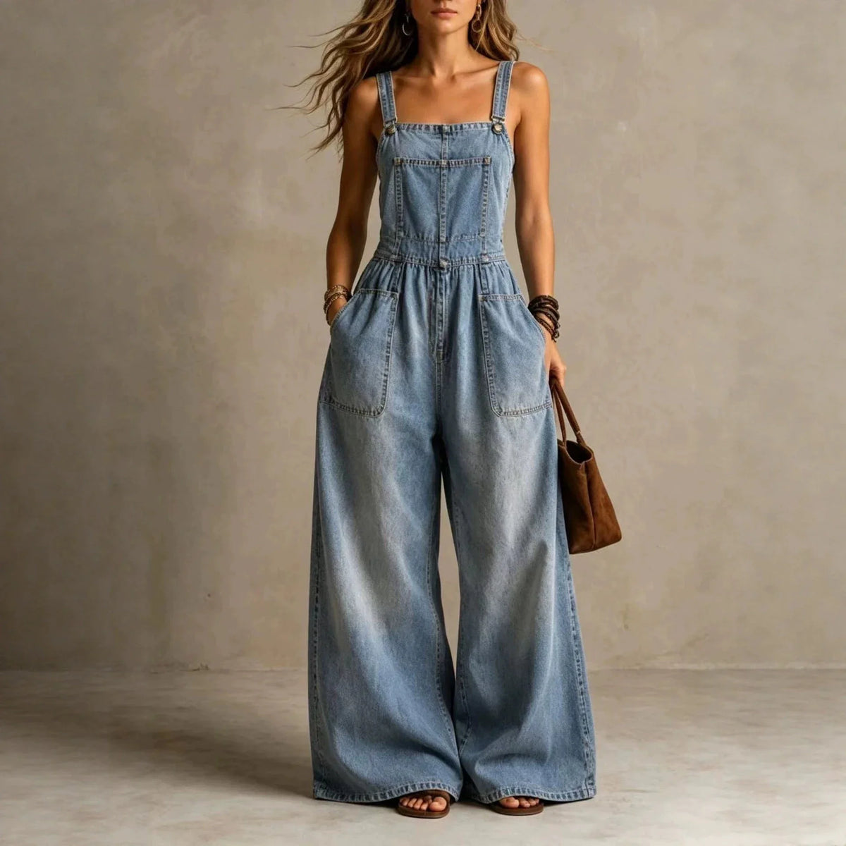 Fashion Denim Overalls for Women Loose Fit Classic Bib Casual Jean Street Denim Overall Jumpsuit Wide Leg Jean Rompers