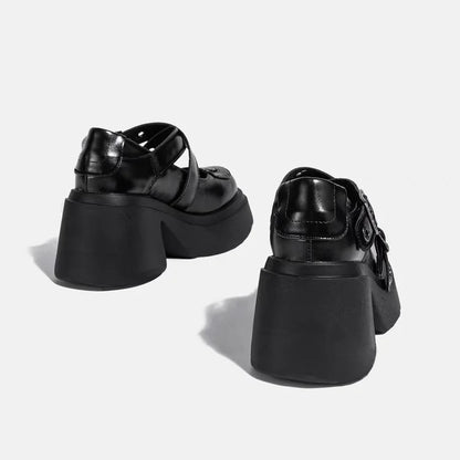 Mary Jane Shoes 2026 New Punk Metal Block Heel Platform Women's Shallow Mouth Buckle Single Shoes